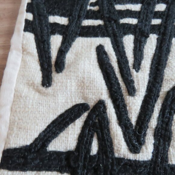 WEST ELM 100% Cotton Cream Black Abstract Embroidered Decor Throw Pillow Sham - Picture 4 of 12